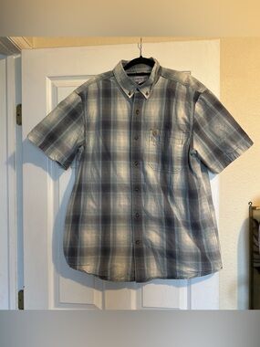 Carhartt Men’s Short-Sleeve Plaid Button-Down Shirt — Light Blue & Gray